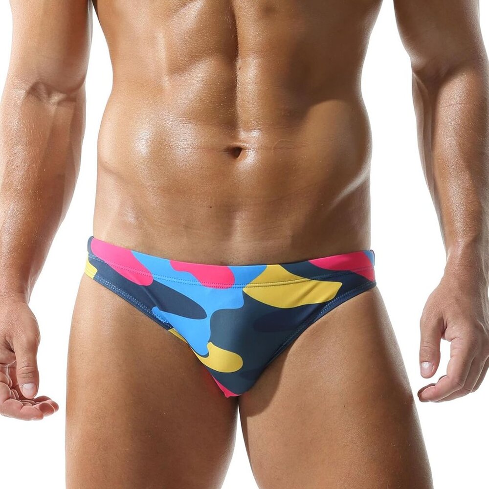 Mens Sexy Bikini Swimwear Camouflage Triangle Swim Trunks for Men 2" Stylish Swi